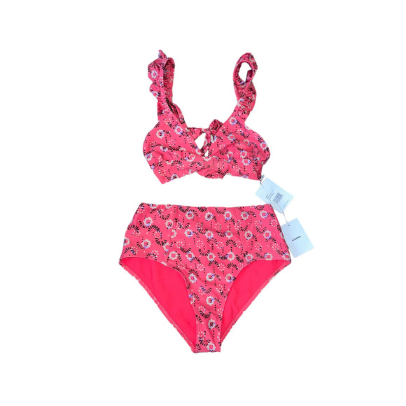 Xirena Kapri Flutter Bikini Top and High Waisted Bottom in Coral Cabana - Picture 5 of 7